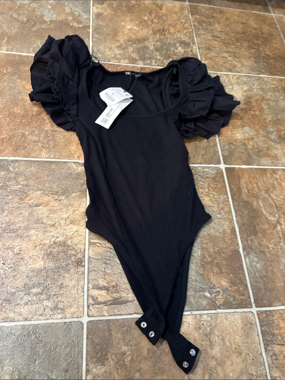 Zara Black Ruffle Sleeve Kids Bodysuit